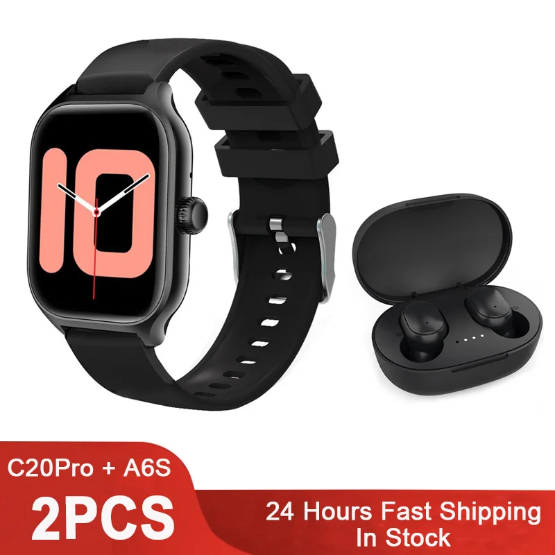 2Pcs C20 Pro A6S Smart Watch for Men Women Bluetooth Call Digital Watches Sport FitnessTracker Pedometer Smartwatch