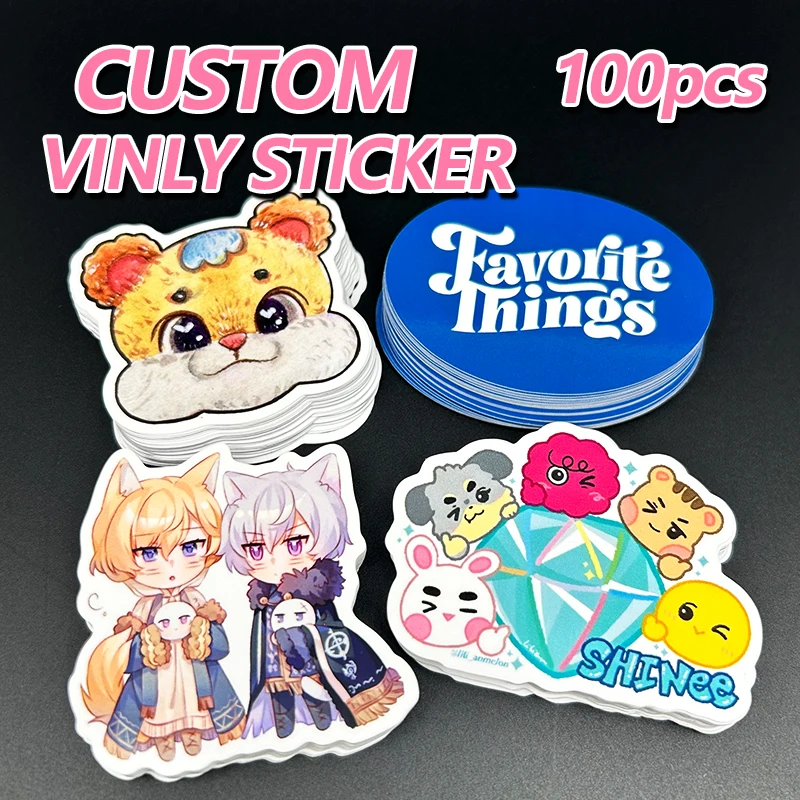 100pcs Custom Stickers Labels With Logo NameText Waterproof glossy film Die Cut Vinyl Personalized For Business logo