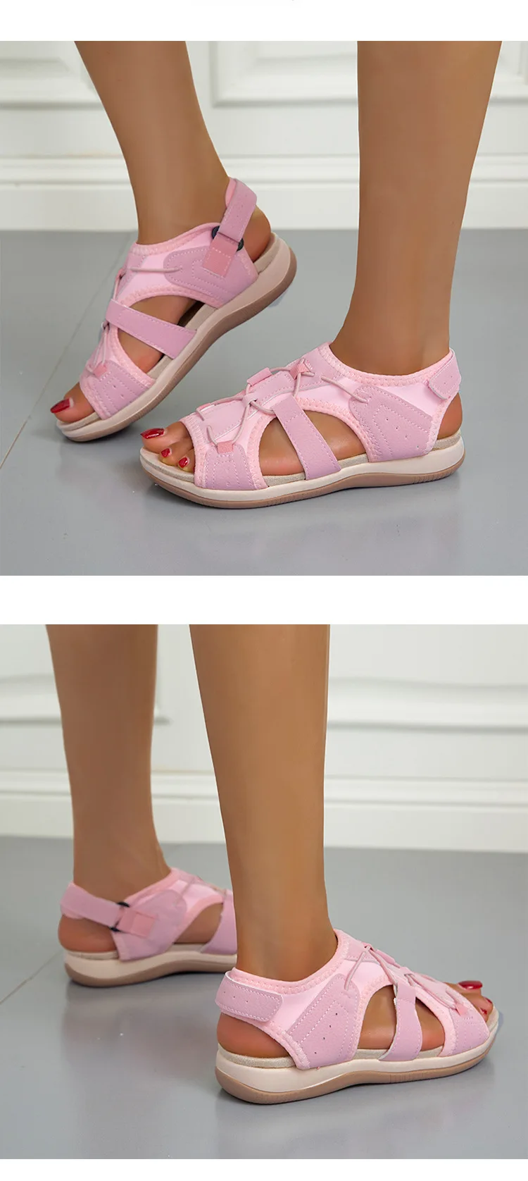 Damen Sandalen Sommer neue runde Kopf atmungsaktive lässige Sandalen große flache Strands andalen Frauen Zapatos de Mujer – Detail 12