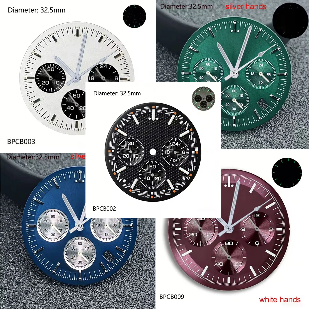 32.5mm VK63 S Logo Dial Green Blue Chronograph Dial For VK63 Quartz Movement Speed Professional Master's Dial Modification Parts
