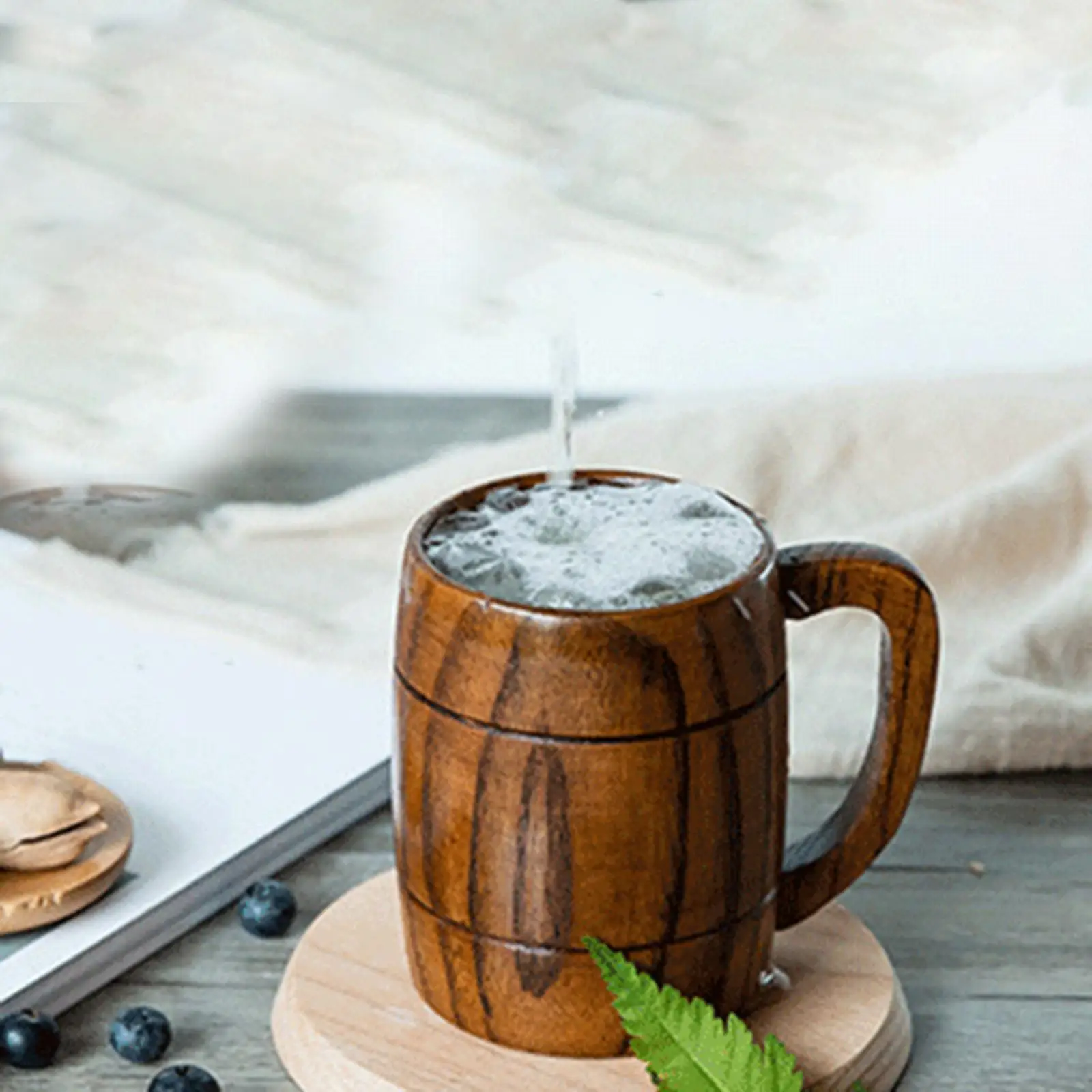 400ml Wood Tea Water Drinking Cup Coffee Cup with Handle Wood Mug for Working Camping Celebration Gift