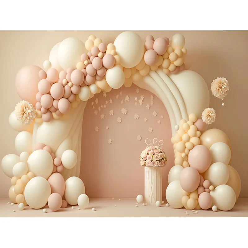 Baby Room Happy Birthday Photography Backdrops Props Newborn Party Decoration Balloons Arch Floral Theme Photo Background QQ-10