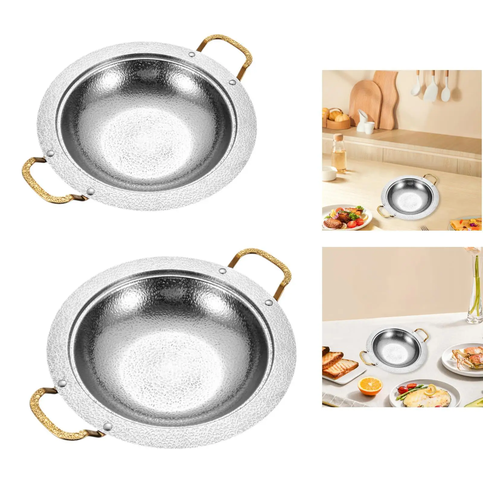 Multipurpose Korean Ramen Noodle Pot Stainless Steel Nonstick Pan Dry Pot Double Handle Soup Cookware for Travel Home