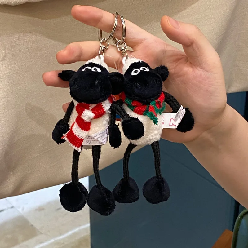 Stuffed Animals Plush New Year Christmas Red Scarf Black Lamb Bag Pendant Cute and Fun Cartoon Doll Sheep Keychain Juguetes Gift