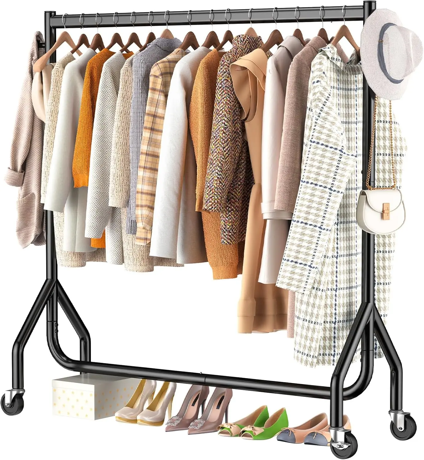 

Clothes Clothing Rack, Rolling Heavy Duty Rack Load 420 LBS With Wheels, Metal Rack for Hanging Clothes