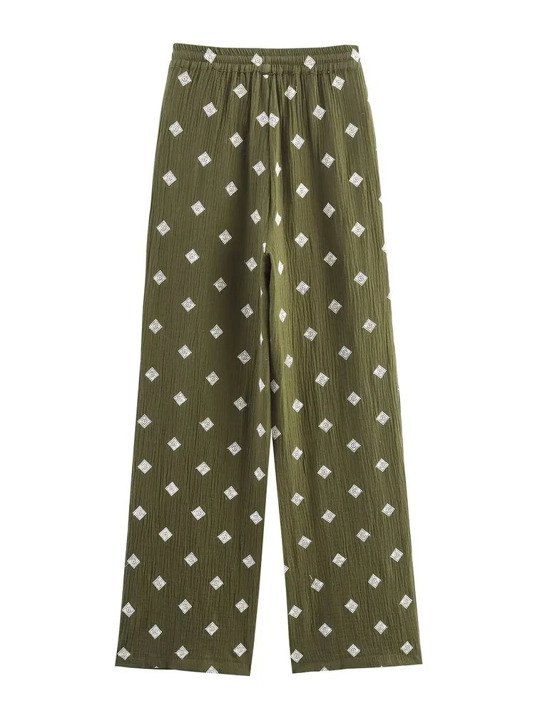 2026年春 レディース カジュアル ストレートレッグパンツ 長袖 刺繍入りシャツ ターンダウンカラー レディースファッション 快適なフィット感