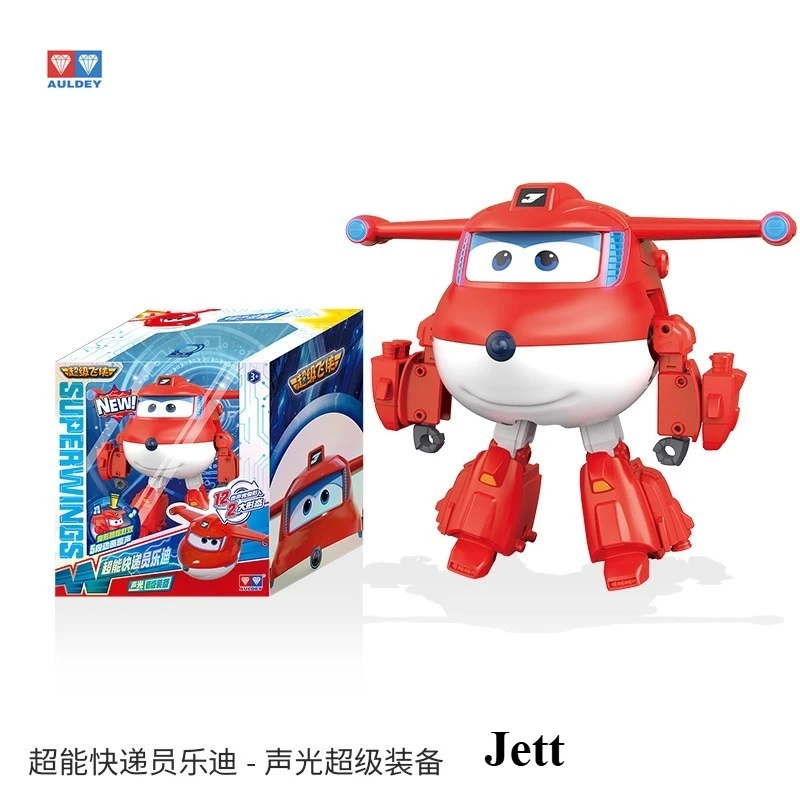 Auldey Original Super Wings Jett juguete transformador de gran tamaño luz y sonido Robot regalo de vacaciones para niños adornos de modelos coleccionables