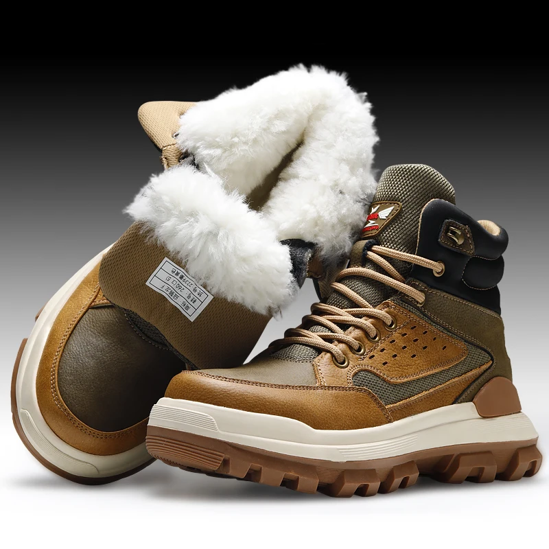 Snow Boots Men Leather Wool One-piece Shoes Waterproof Anti-skid Warm In Winter Thickened Leather Large Size Men's Cotton Shoes