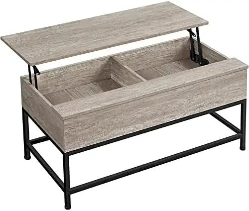 

47.5 inch Large Lift Top Coffee Table with 2 Hidden Compartments and Metal Frame, Farmhouse Lift Up Coffee Table for Living Roo