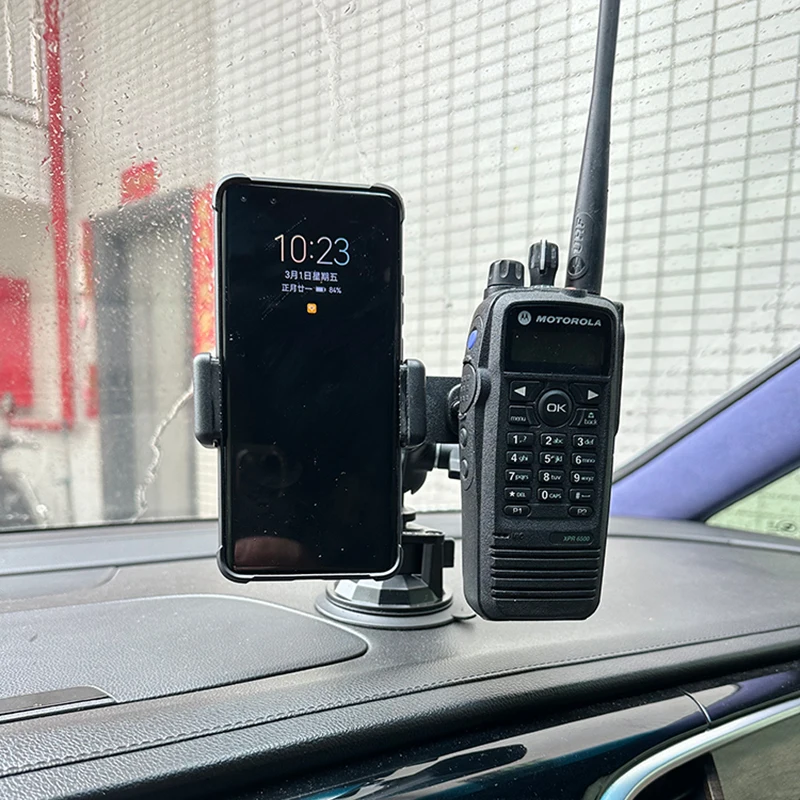 Colks 2-in-1 Walkie Talkie Car Mount&Moble Phone Clip Holder Handheld Radio Car Suction Cup Bracket Portable Adjustable Mount