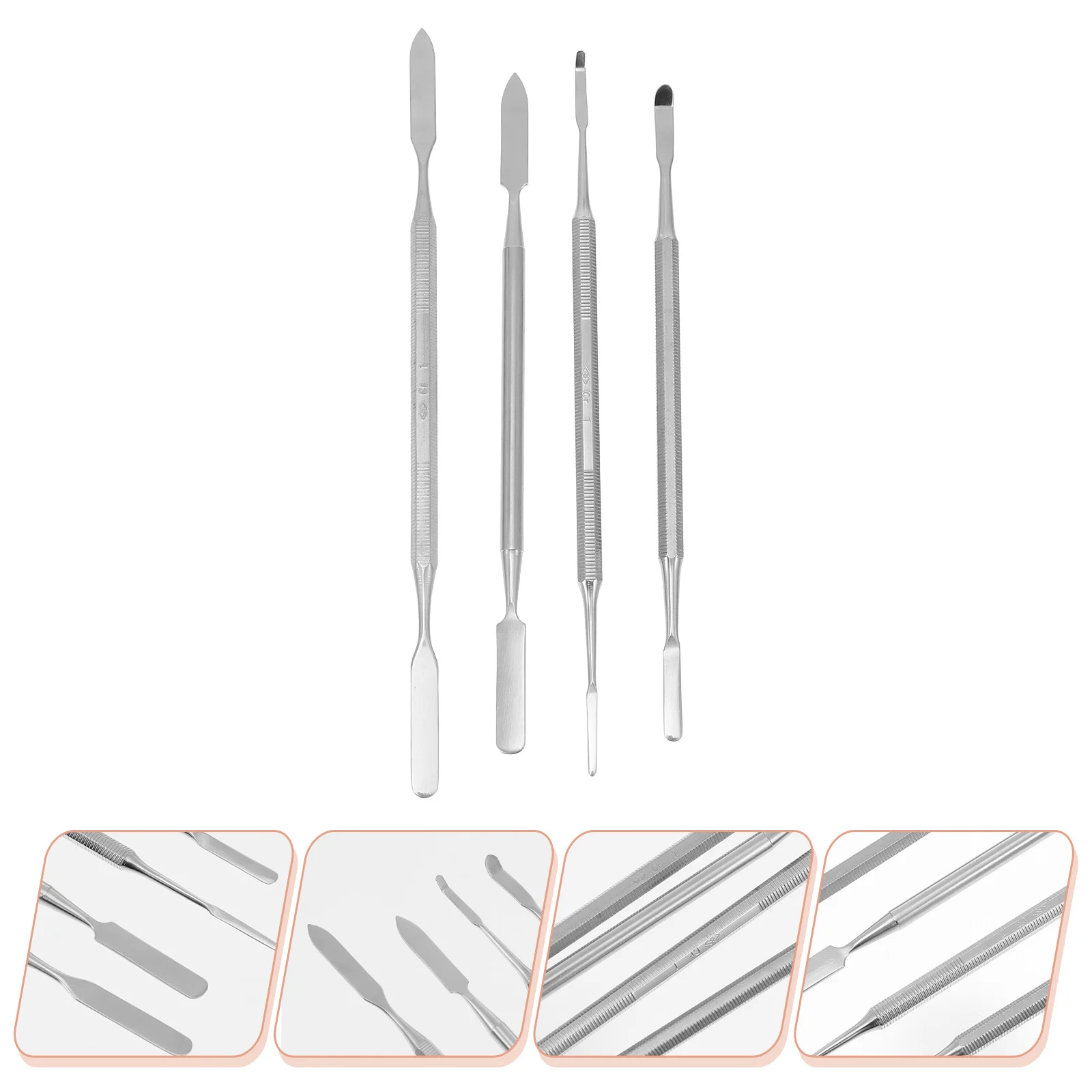Aste miscelatrici in acciaio inossidabile da 4 pezzi per trucco manicure Set di strumenti a doppia estremità Liscio Facile bellezza