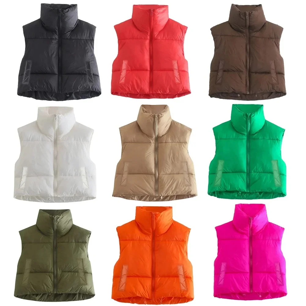 

Lightweight Vest Jackets Fashion Outerwear Women Waistcoat Fall Winter Warm Cropped Coats Stand Collar Sleeveless