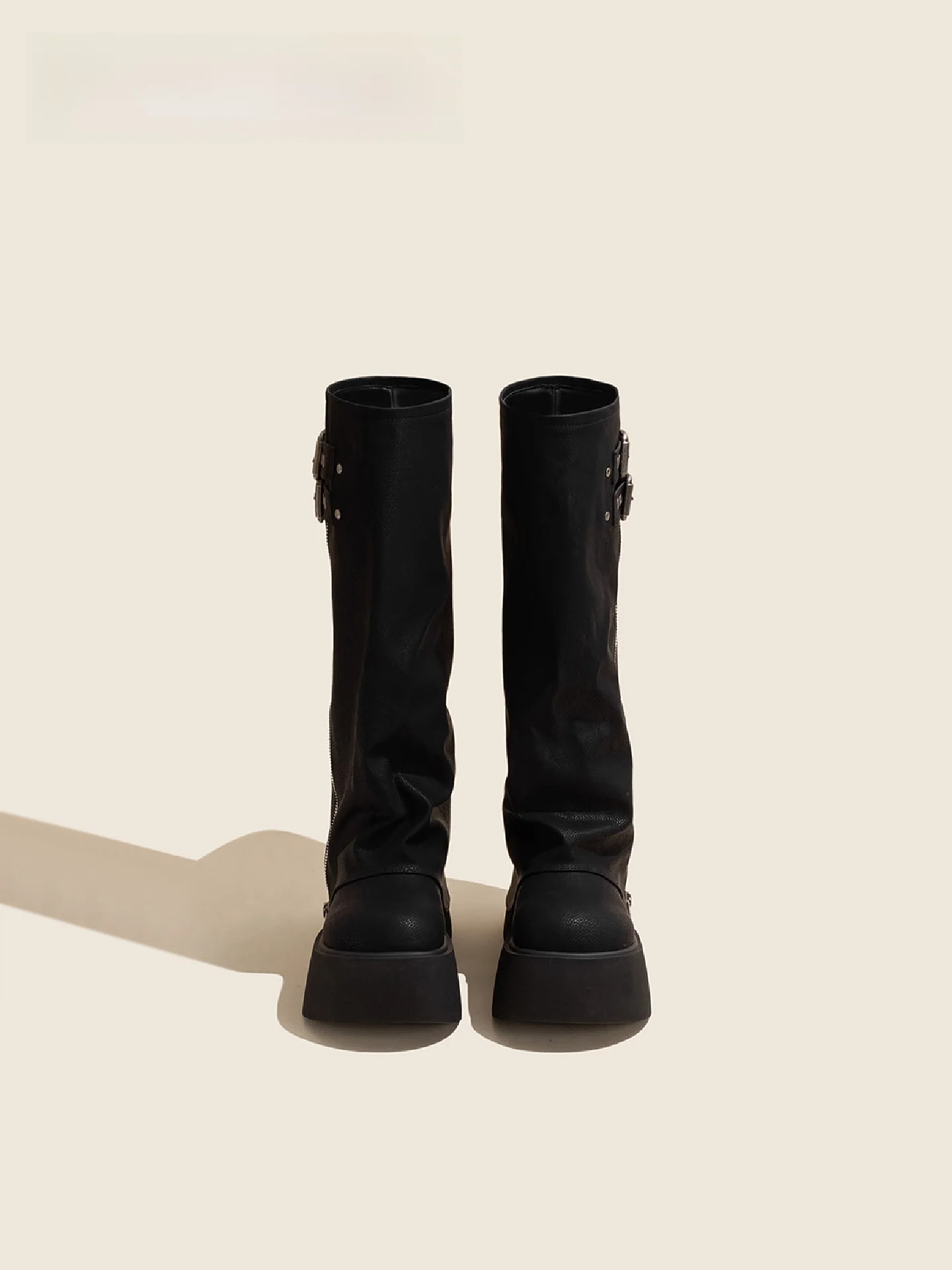 OldMeow Shop Versatile Thick Heel 2025 New Long Boots Women's Black Heightening Slim Small Pants Tube Knight Boots