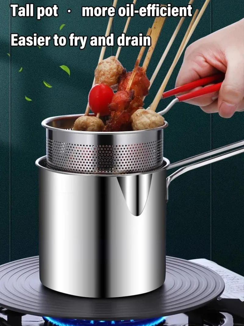 Deep fryer household deep fryer stainless steel gas mini pot Japanese style with strainer tempura oil-saving small fryer