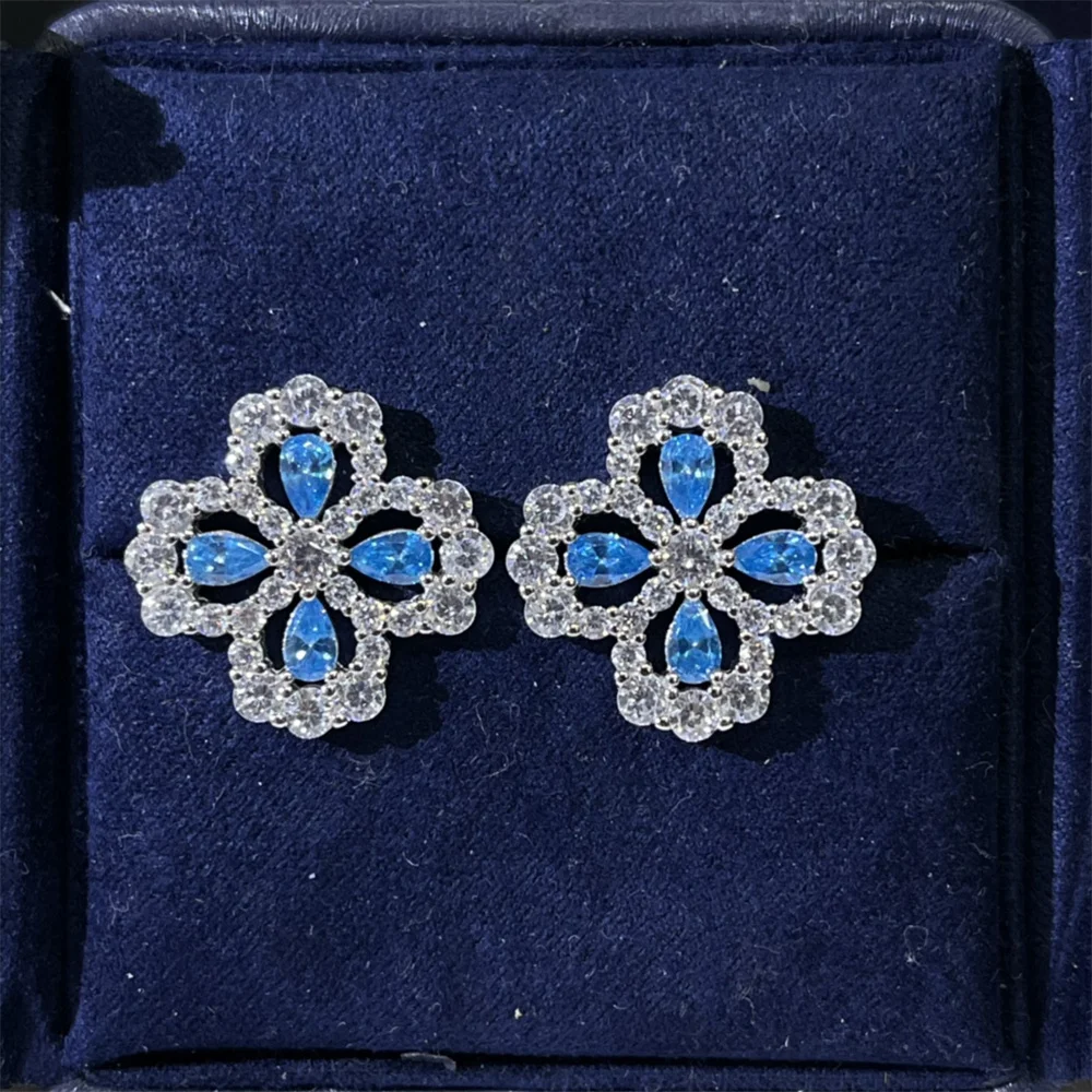 Four Leaf Clover Full Diamond Earrings Flower Hollow Niche Design Light Luxury And Versatile 2024 New Earrings