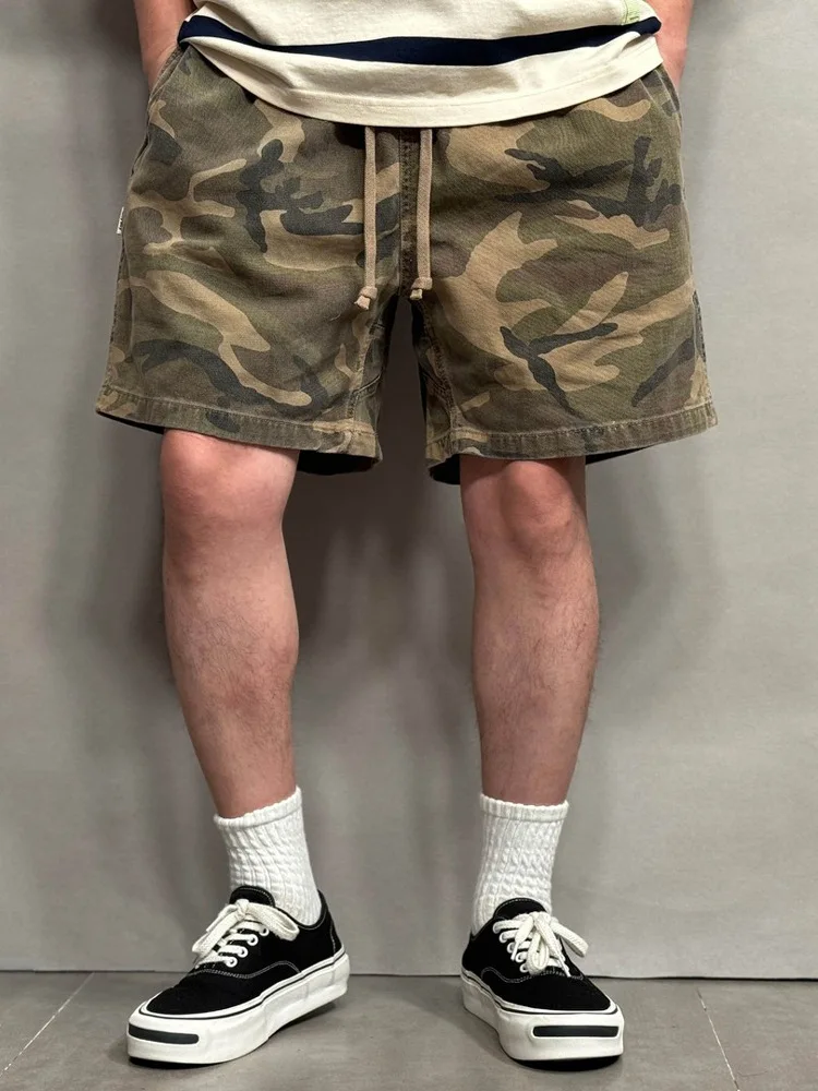 

Washed Cotton Camouflage Shorts Loose Fit Elastic Waist Youth Summer Straight Leg Anti-Bacterial Treatment Casual Fashion