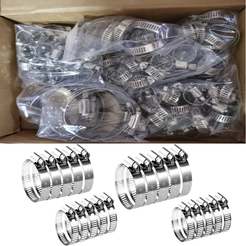 

80pcs Adjustable 6 to 51mm Diameter Clips Worm Gear Hose Clamp Assortment Kit for Various Automotive Pipes Clips Fixed Tool