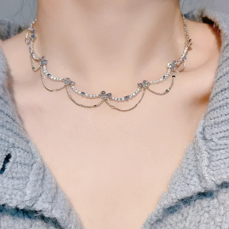 

Double Layer Butterfly Women's Necklace With Rhinestones Korean Fashion Gorgeous Wedding Gift Clavicle Chain For Femme Jewelry