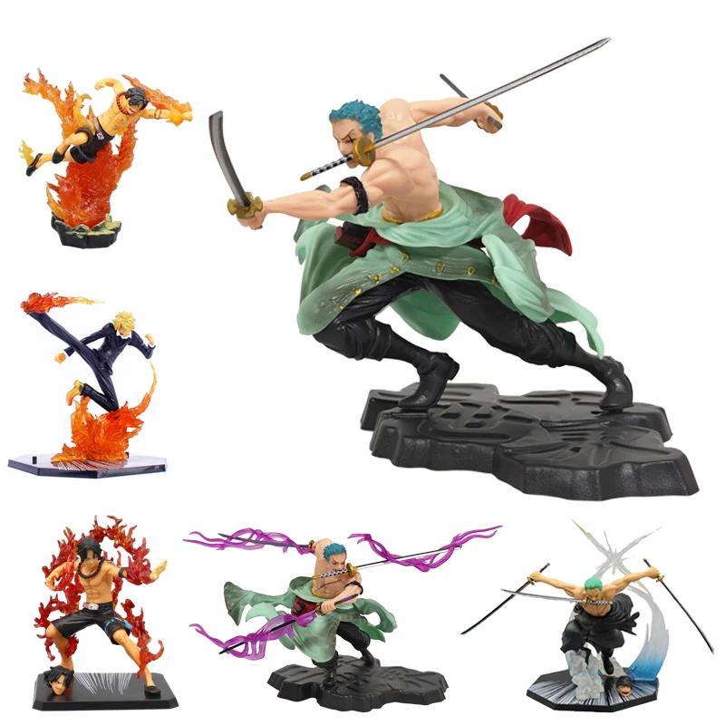 Figura de Anime de una pieza, Luffy Roronoa Zoro, estatua de Manga sa-máximo de tres hojas, modelo de colección de acción de PVC, Juguetes