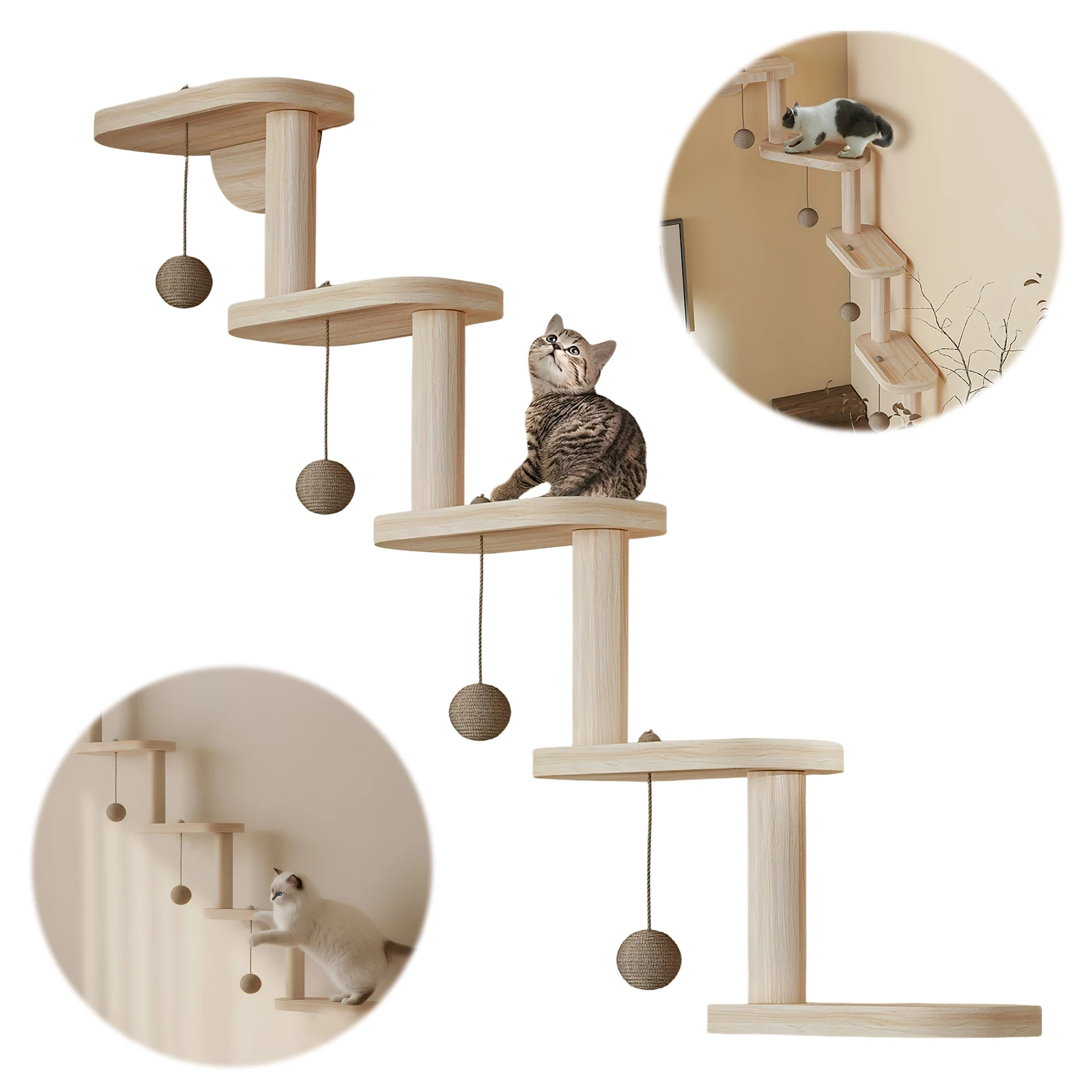 

Wall Mounted Wooden Cat Climbing Frame with 5 Step Cat Climbing Shelves Cat Wall Steps Shelves for Climb Play Nap Scratch