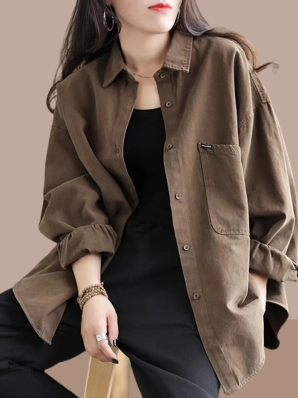 

Spring Autumn New Style Women's Long Sleeve Shirt plus Size Outerwear Cardigan Coat Small Figure Top Trendy Korean Loose Fit