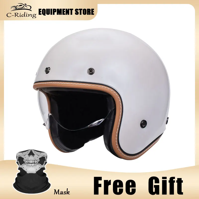 

DOT Approved Open Face Motorcycle Helmets 3/4 Jet Helmet Men Vintage Cafe Racer Helm Four Seasons Free Shipping Capacete De Moto