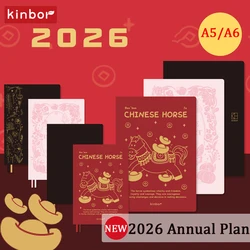 Kinbor 2026 A5 A6 Full Year Agenda libretas One Day A Page PU BaChuan Paper DIARI PLANNER efficiency Annual Notepads Stationery