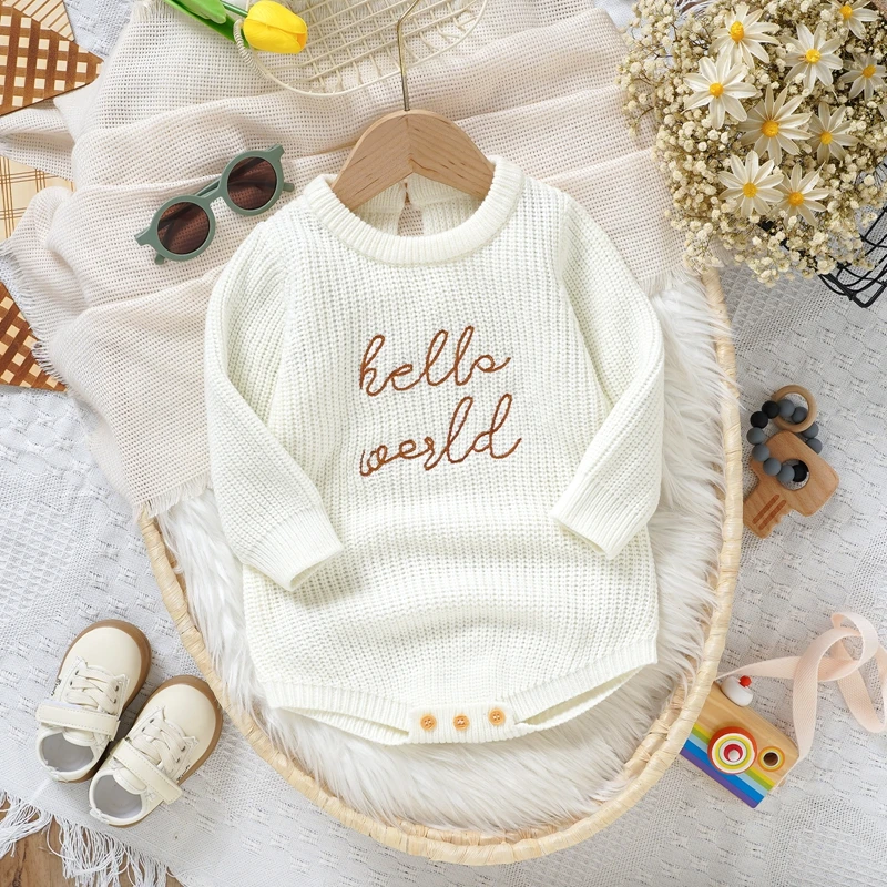 Baby Girls Boys Sweater Rompers Letter Embroidery Long Sleeve Infant Bodysuits Fall Clothes