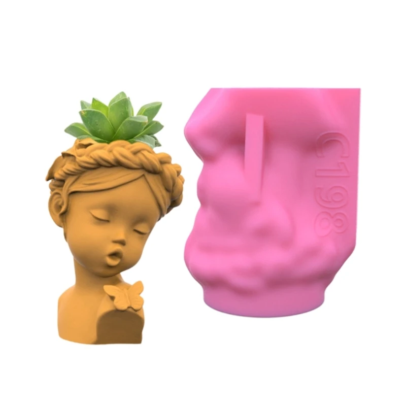 Wreath Girl Concrete Silicone Mold Succulent Flowerpot Clay Cement Plaster Molds DIY Home Garden Flower Pots Mould