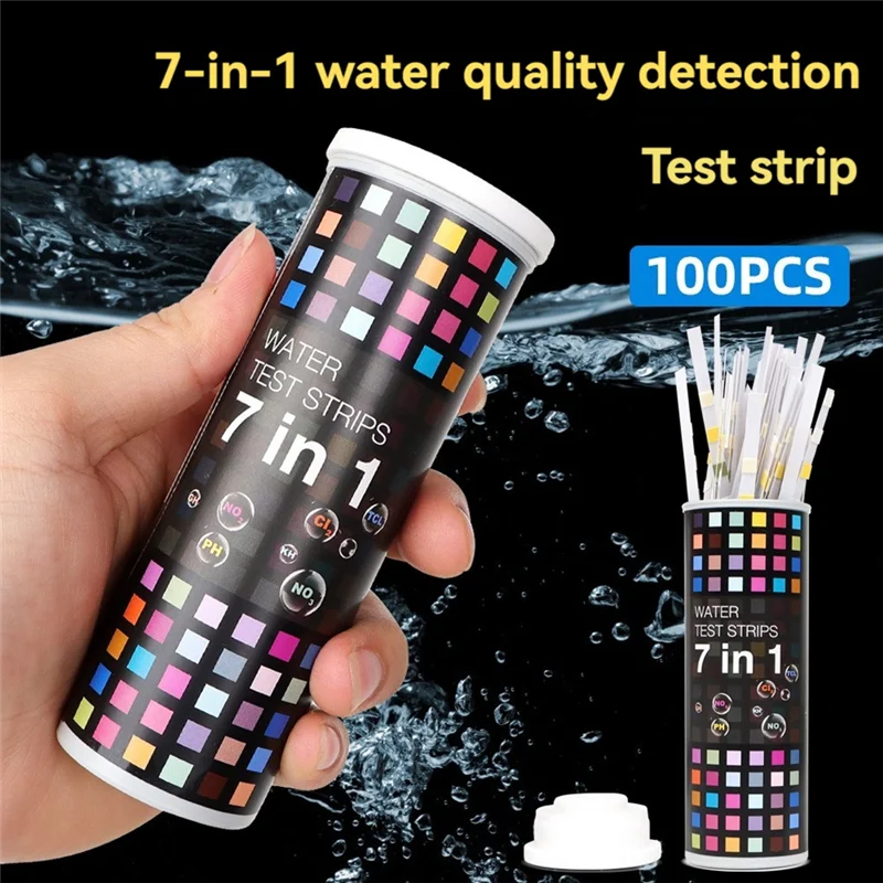 ABSS-100Pcs 7 In 1 PH Test Paper Multipurpose Chlorine/PH/Hardness Test Strips Fish Tanks Well Water Tester Paper view 3