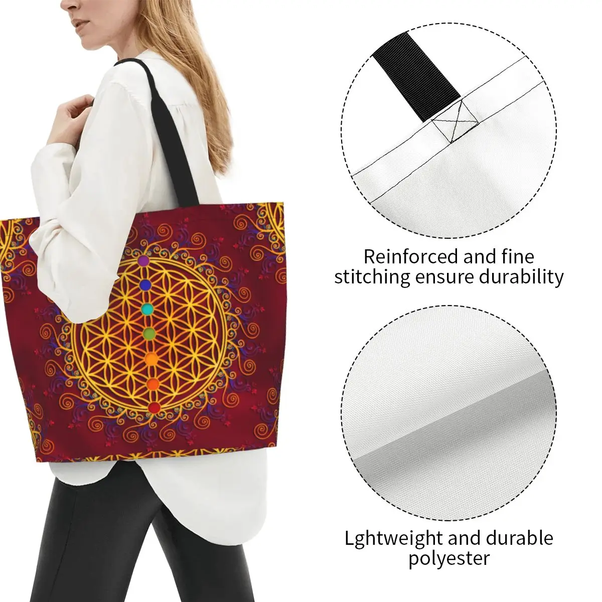 Cute Printing Flower Of Life Tote Shopping Bags borsa a tracolla in tela lavabile spiritualità Yoga Zen Mandala Handbag