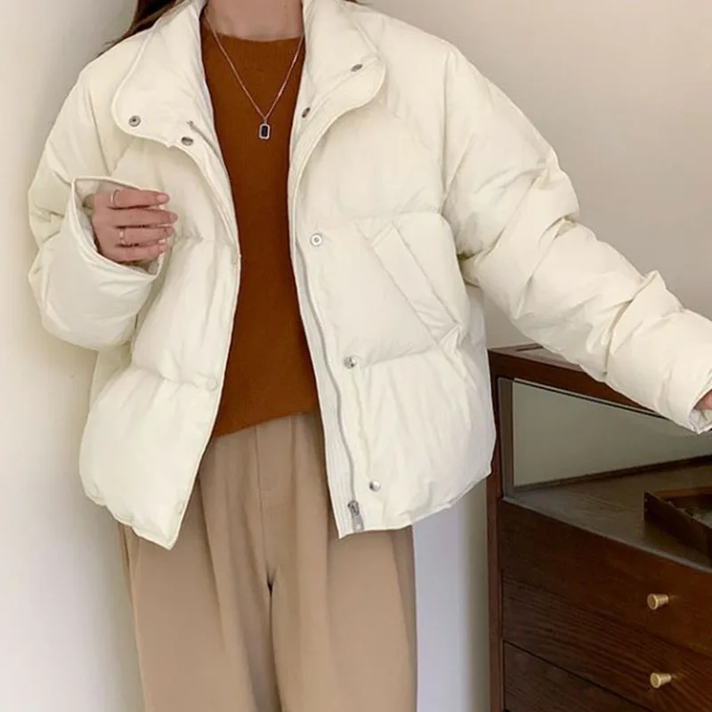 Chaqueta de mujer 2024 Otoño Invierno cuello alto espesar pan Parka chaqueta mujer coreana cálida ropa acolchada de algodón abrigo