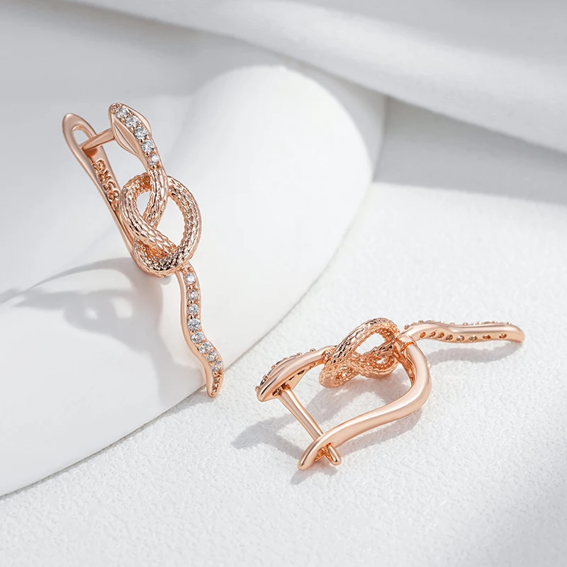 Kinel Hot Full Natural Zircon Snake Drop Earrings For Women Fashion 585 Rose Gold Color Heavy Metals Punk Rock Animal Jewelry