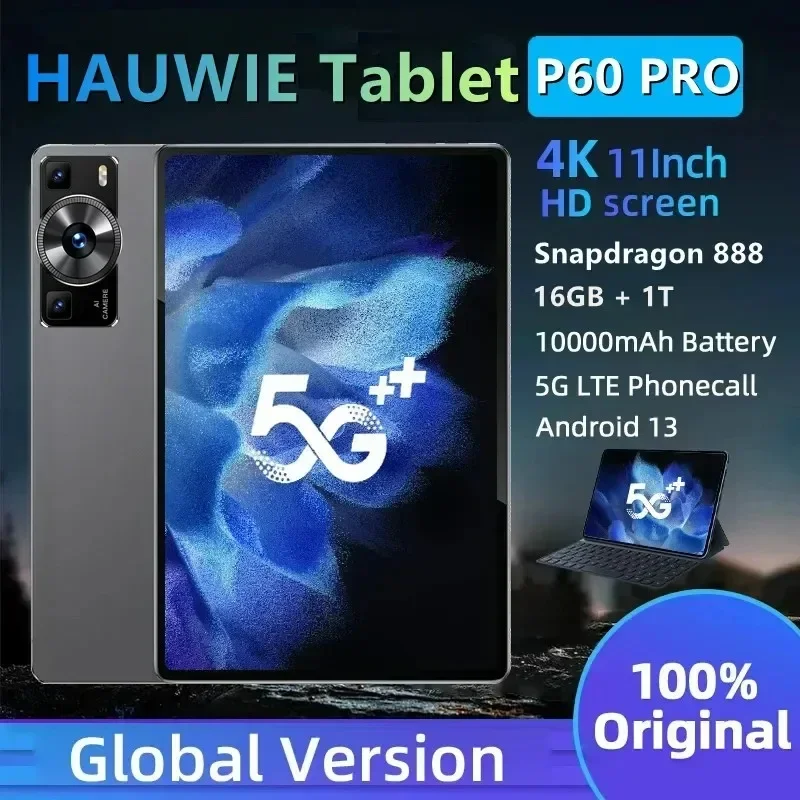 

2024 Global Version NEW Original P60 Pro Tablet Android 13 16GB+1TB 11 Inch Snapdrago 888 5G Dual SIM Card WIFI HD 4K Mi Tablet
