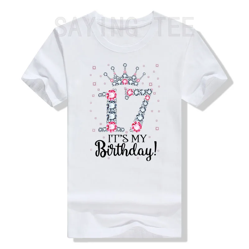 

Girly Pink Crown 17 It's My Birthday T-Shirt Born In 2006 17th Birthday Gift Tee for Teen Girls Queen Daughters Graphic Outfits