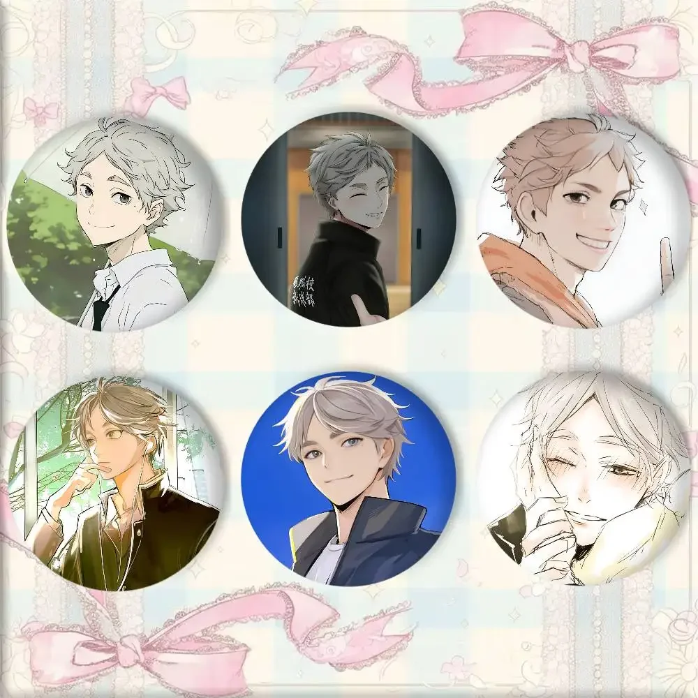 Anime H-Haikyu Koshi Sugawara Manga Badges Round Cosplay Pin Bag Decor Fans Collect Friends Gifts Brooch