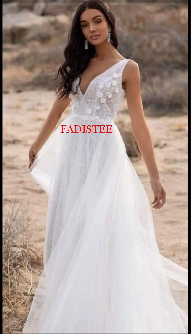 Vestidos De encaje con cuello en V para Mujer, Vestido De Novia Formal, bohemio, ligero, para fiesta De boda, nuevo estilo