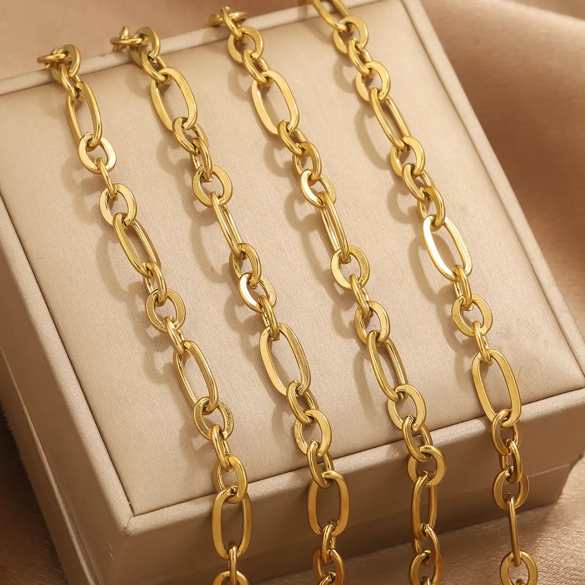 1m Stainless Steel Oval Cross Chain Gold Scroll Fashion Charm DIY Necklace Bracelet Manufacturing Supplies Wholesale Direct Sale