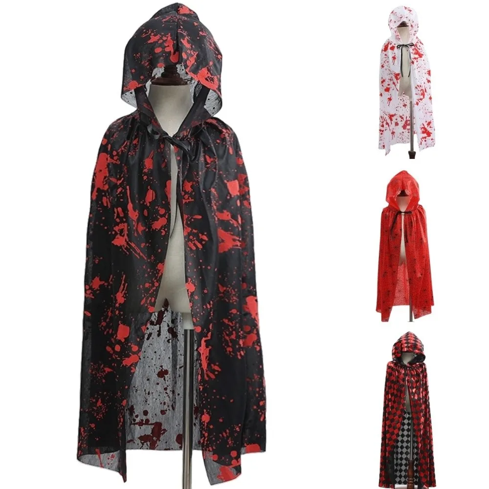 

Bloodstain Halloween Costume Cosplay Props Plaid Party Halloween Death Cloak with Cap Funny Dark Spider Web Cape Hallowmas