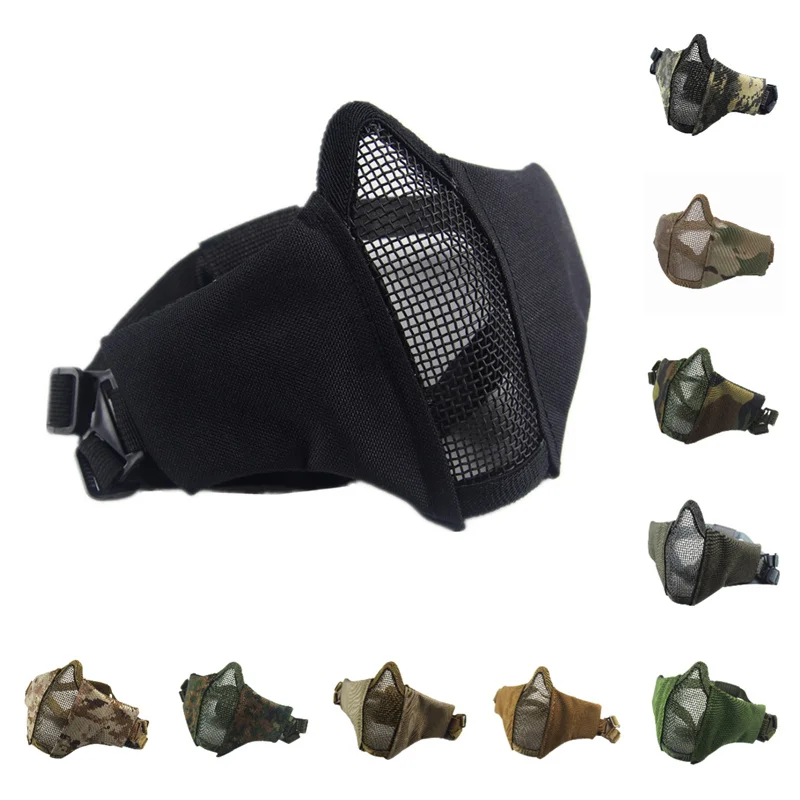 Zlangsports Tactisch halfgelaats airsoft masker CS-oorlogsbeschermings masker opvouwbaar metaalgaas verstelbare dubbele riemen