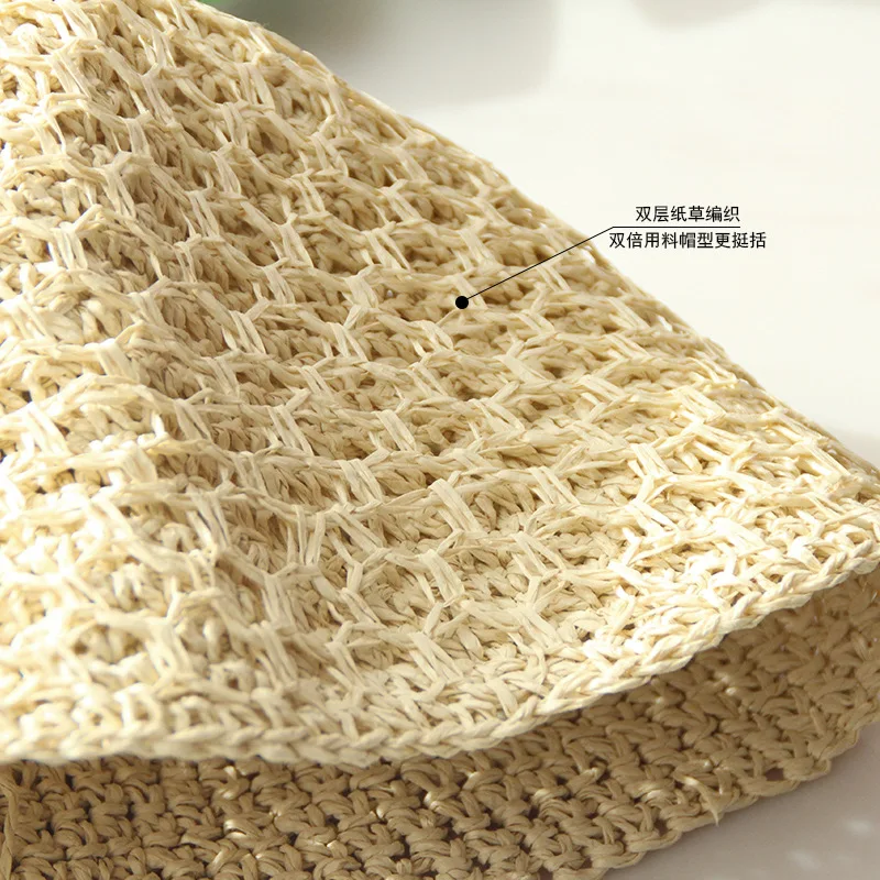 Hand-woven Hollow Out Straw Hat Women crochet Straw Sun Hat With Pearl Tassel Foldable Women Travel Beach Sun Visors Bucket Hat