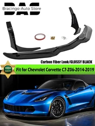 Gloss Black/Carbon Fiber Black High Quality Front Lip Splitter+Side Winglets For Corvette C7 Z06 2014-2019 Stage 3