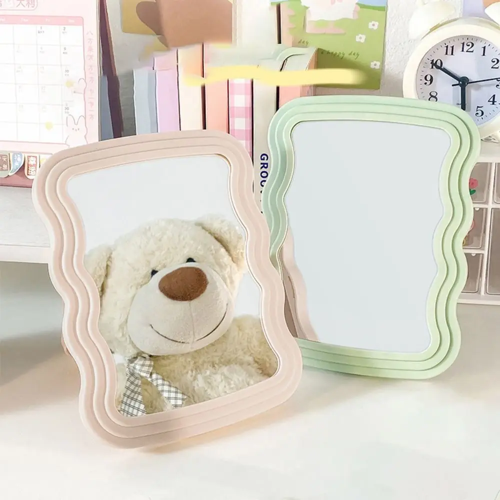 Cute Water Ripple Makeup Mirrors Irregular Wave Frame Vanity Mirror High Appearance Level Macaron Desktop Mirror