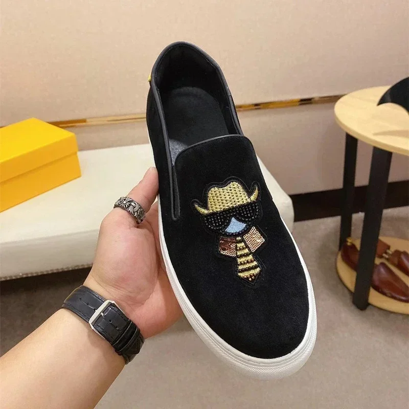 

Luxury Fashion Men Casual Shoes Nubuck Leather Slip-On Loafers Luxury Fashion Sneakers Male Flats Street Skateboard Shoes