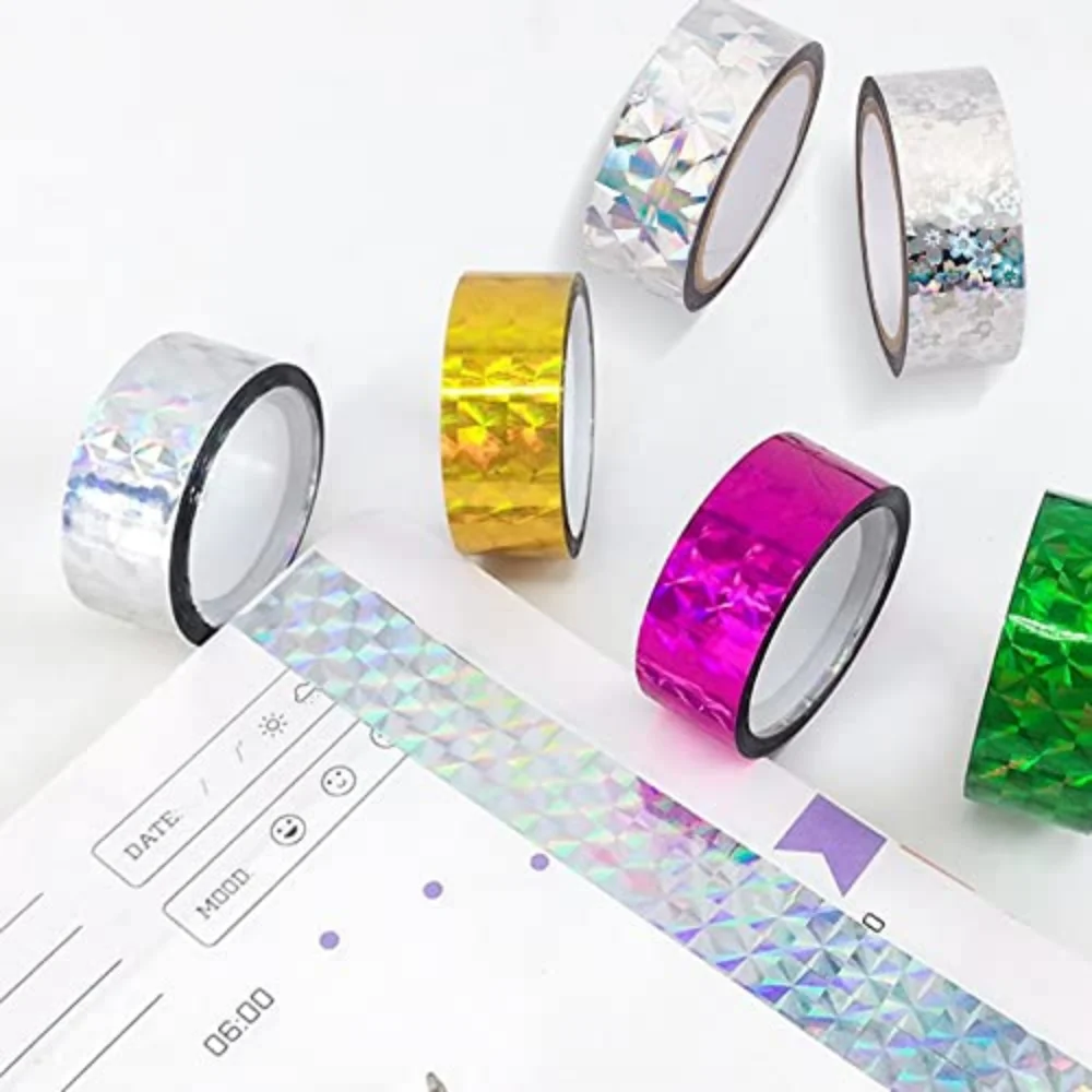 2 stili Foil Holographic Foil Washi Tape Sparkle Laser nastro adesivo per mascheratura fiore diamante nastro riflettente Set per artigianato