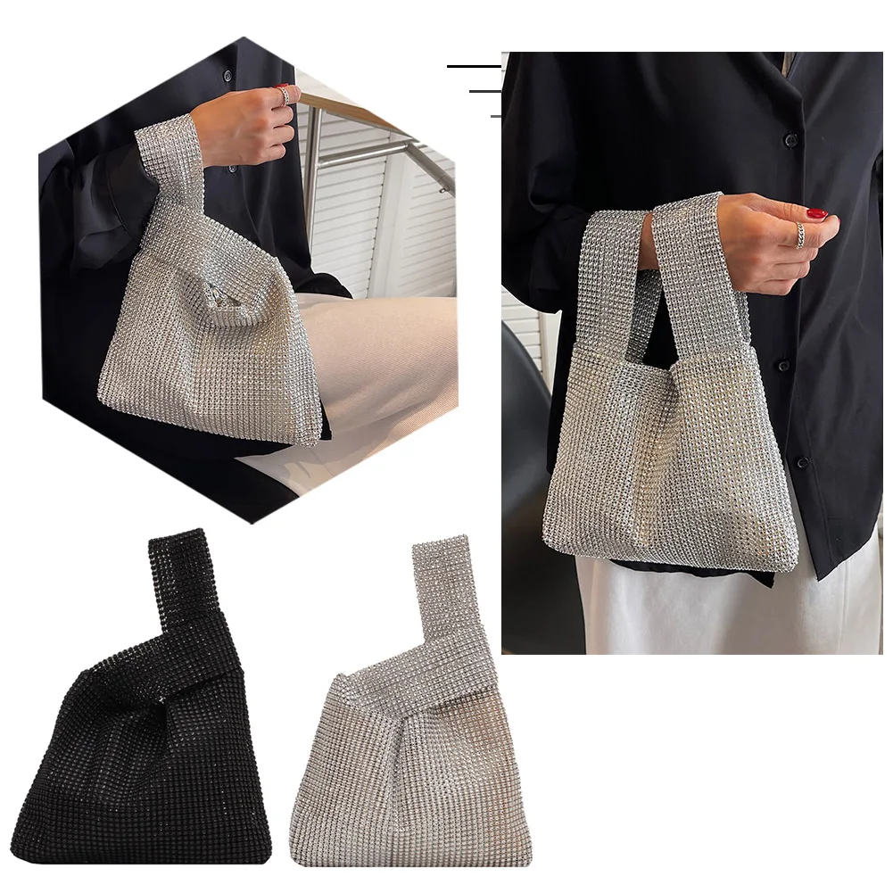 

Women Glitter Vest Purse Solid Color Rhinestone Bling Wristlet Bag Versatile Small Luxury Clutch Female Evening Party Handbag