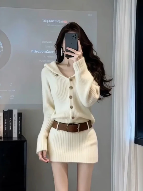 

Loose Style Knitted Long Sleeve Dress Women's Spring New Small Size Elegantly Waist Cinched Slimming Short Skirt Dress