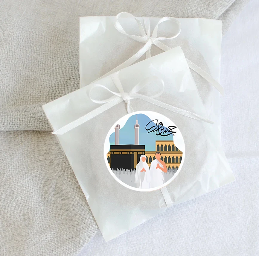 60Pcs 4cm Eid Umrah Mubarak Ramadan kareem Kaba Temple Baking Seal Labels Paper Stickers Islamic Muslim Eid al-fitr Party Decor