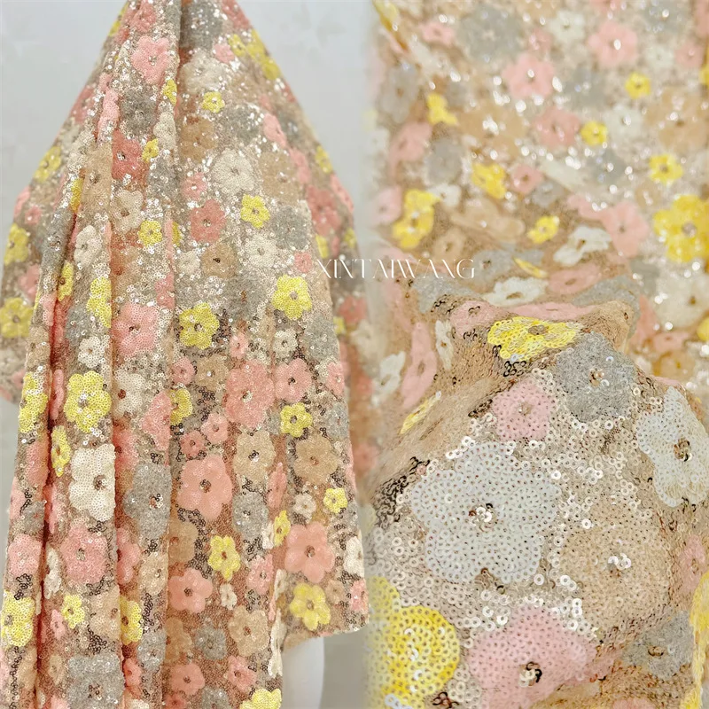 

1/3/5 ярдов сливовый цветок бусина свадебное платье ткань марля женское платье шоу платье ткань с блестками DIY швейный сценический материал