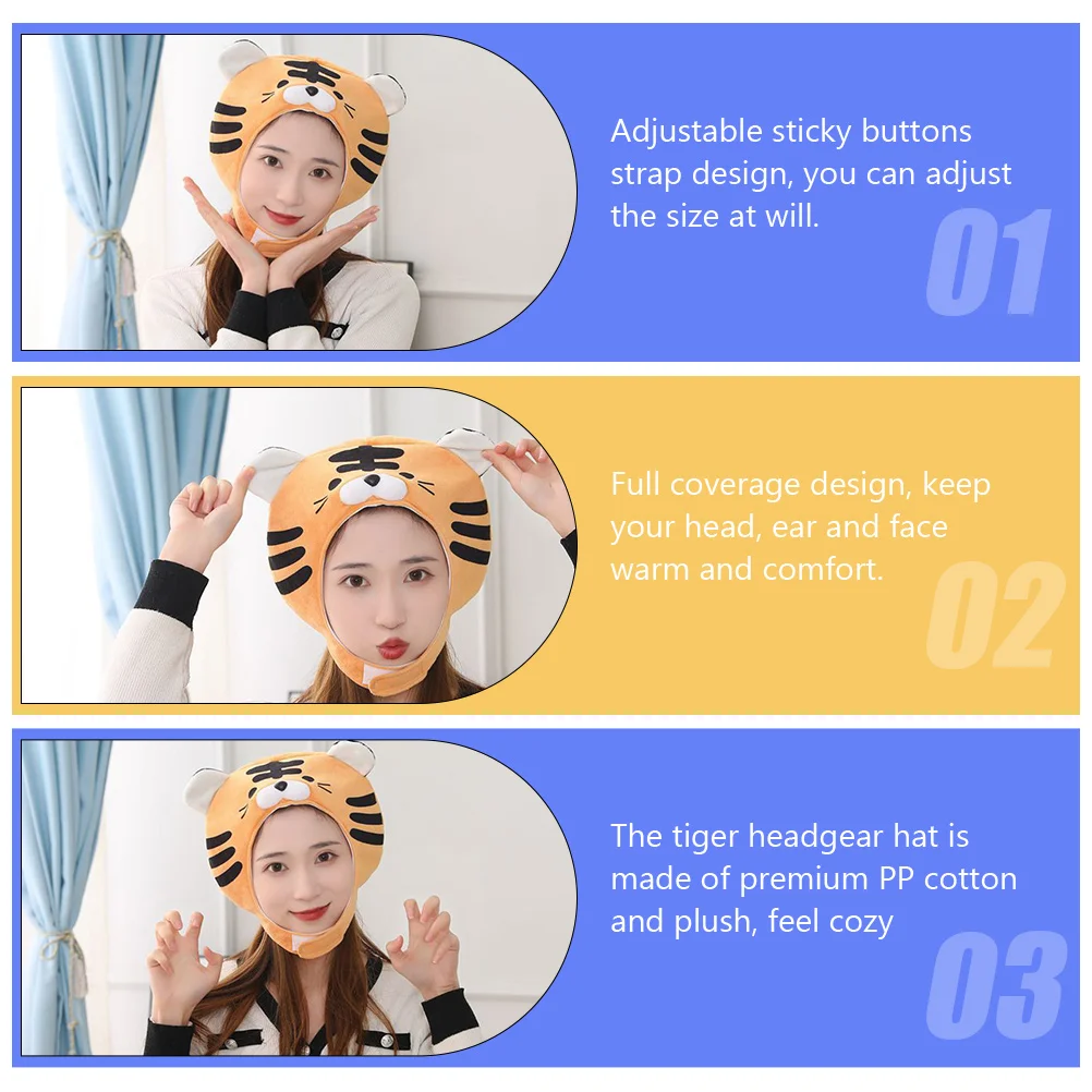 

Tiger Headgear Hat PP Cotton Adjustable Strap Cartoon Tiger Pattern Warm Comfortable Cosplay Festival Party Stage